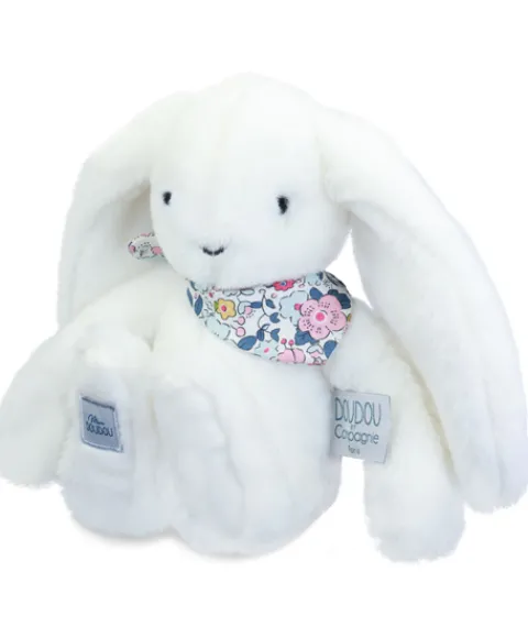 Doudou et Compagnie Peluche lapin blanc 25 cm - Lapin Fleurette> Peluches