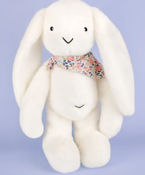 Doudou et Compagnie Peluche lapin Blanc XXL - Lapin Fleurette 50 cm> Peluches