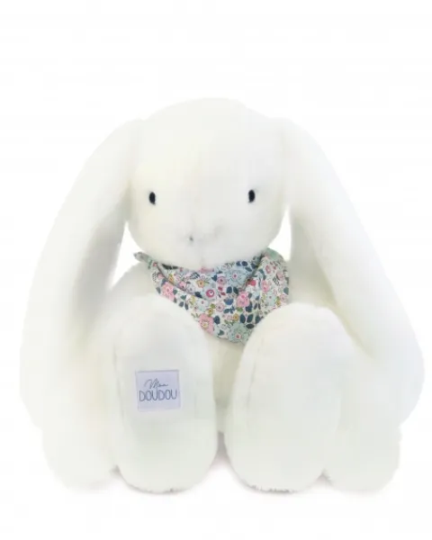Doudou et Compagnie Peluche lapin Blanc XXL - Lapin Fleurette 50 cm> Peluches