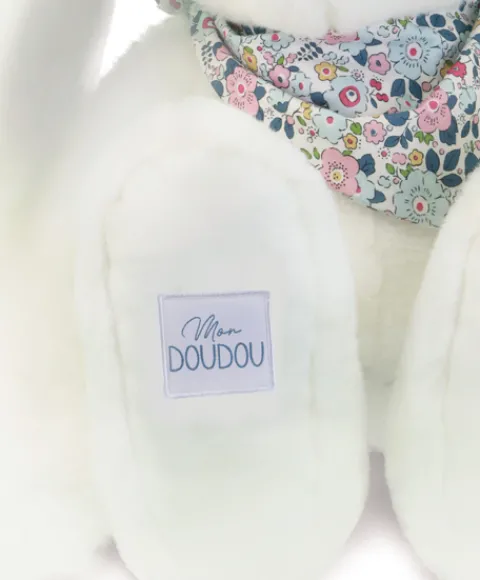 Doudou et Compagnie Peluche lapin Blanc XXL - Lapin Fleurette 50 cm> Peluches