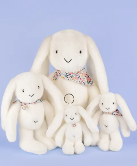 Doudou et Compagnie Peluche lapin Blanc XXL - Lapin Fleurette 50 cm> Peluches