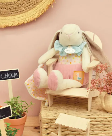 Doudou et Compagnie Peluche lapin rose avec doudou - LAPIN CIBOULETTE - 28 cm> Peluche Avec Doudou