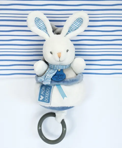 Doudou et Compagnie Peluche musicale lapin bleu - 20 cm> Boîte À Musique