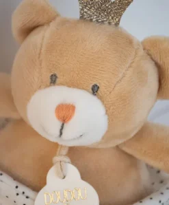 Doudou et Compagnie Peluche musicale ours Petit Roi marron - 14 cm><noscript><img width=