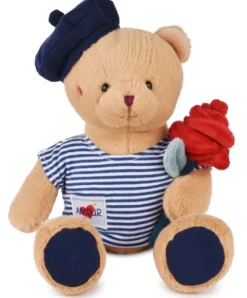 Doudou et Compagnie Peluche Ours avec rose - Le Romantique - 25 cm> Peluche Adulte