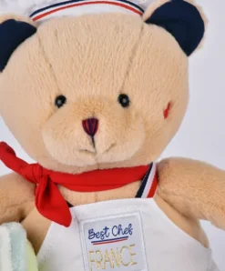 Doudou et Compagnie Peluche Ours beige - Chef avec Macaron vert - 28 cm><noscript><img width=