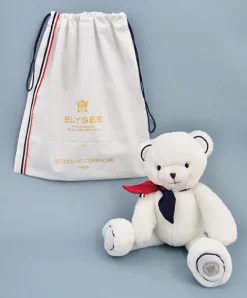Doudou et Compagnie Peluche ours blanc fabriqué en France - L'Ours Élysée - 30 cm><noscript><img width=