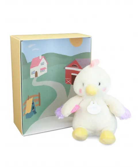 Doudou et Compagnie Peluche poule - 17 cm - DOUDOU de la ferme avec boite sonore> Peluches