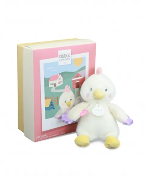 Doudou et Compagnie Peluche poule - 17 cm - DOUDOU de la ferme avec boite sonore> Peluches