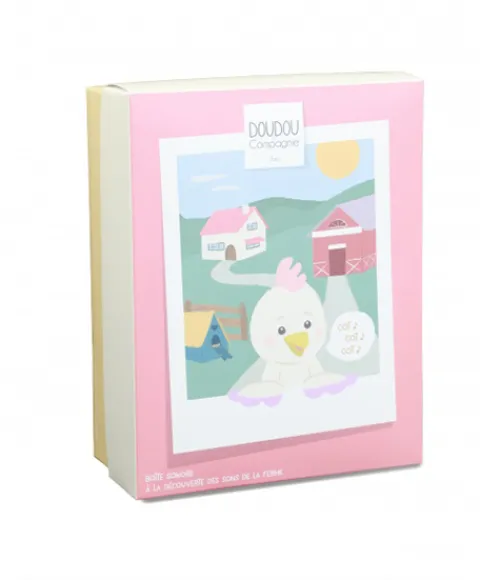 Doudou et Compagnie Peluche poule - 17 cm - DOUDOU de la ferme avec boite sonore> Peluches