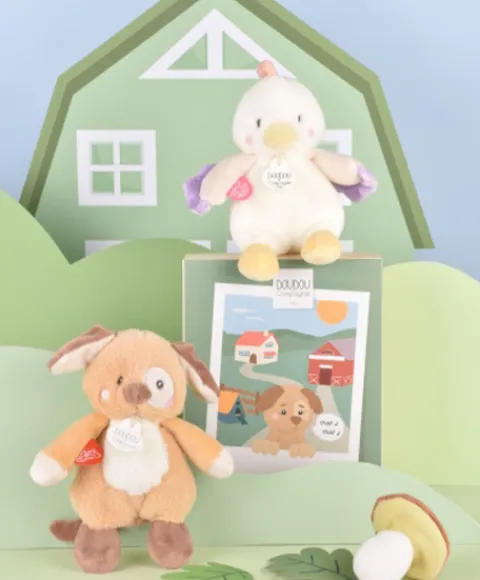 Doudou et Compagnie Peluche poule - 17 cm - DOUDOU de la ferme avec boite sonore> Peluches