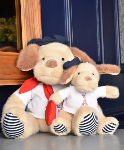 Doudou et Compagnie Porte clé Chien beige avec T-shirt Tour Eiffel - 15 cm> Peluches|Porte-Clé