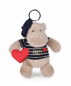 Doudou et Compagnie Porte clé hippopotame avec béret et marinière- 15 cm> Peluches|Porte-Clé