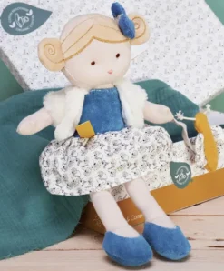 Doudou et Compagnie Poupée en coton BIO bleue et blanche - Pollen - 25 cm> Poupées De Chiffon