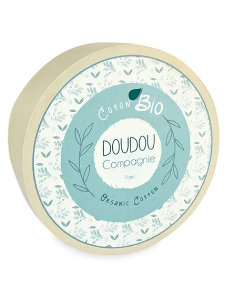 Doudou et Compagnie Souris en peluche grise avec mouchoir vert en coton BIO - 22 cm> Doudou Mouchoir|Doudous En Coton Bio