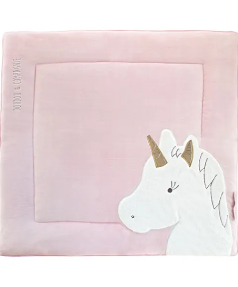 Doudou et Compagnie Tapis de Parc Licorne rose - 100 x 100 cm> Les Tapis
